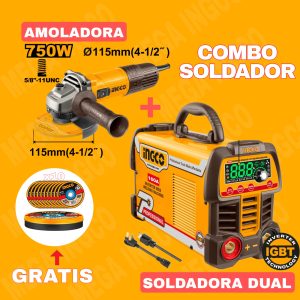 SOLDADORA 160A INGCO+ AMOLADORA 750W INGCO + SET DISCOS DE CORTE X10