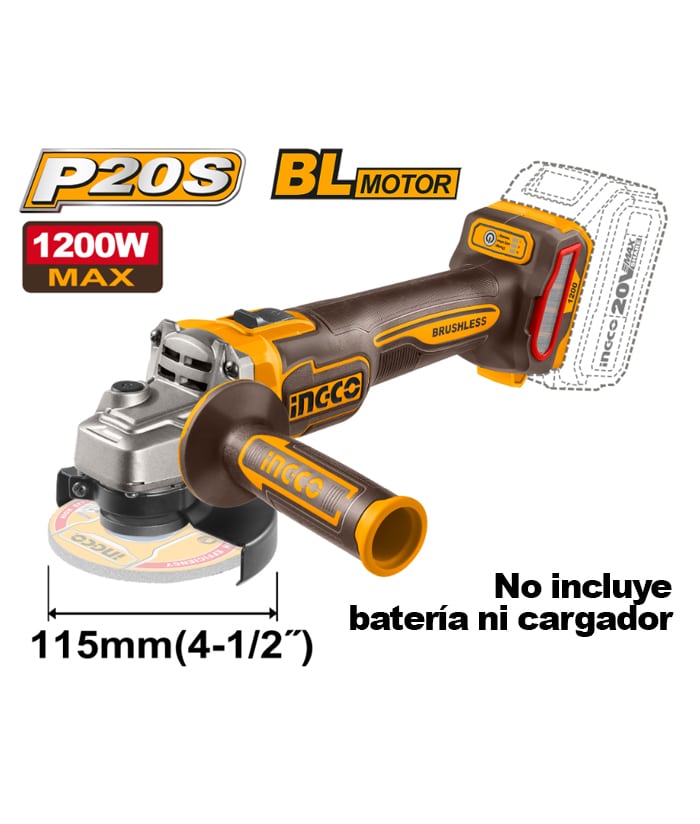 KIT AMOLADORA 1200W Y TALADRO PERCUTOR 66NM 20V - Imagen 3