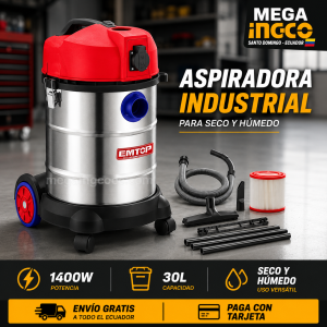 Aspiradora Industrial EMTOP 1400W 30L Seco y Húmedo – ULVCR1401