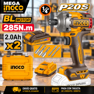 Atornillador de Impacto INGCO 20V Brushless 285Nm + 2 Baterías 2Ah – UCIRLI2028