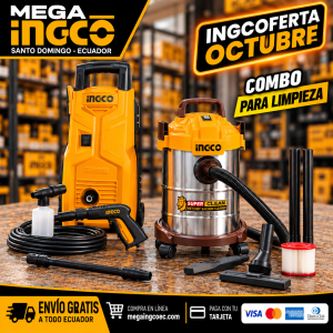 Combo Hidrolavadora INGCO 1200W + Aspiradora INGCO 800W 12L