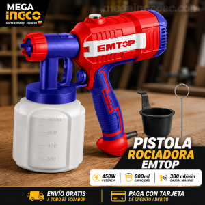 Pistola Rociadora de Pintura EMTOP 450W 800ml – ULSGN35001