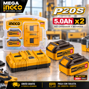 Kit Cargador + 2 Baterías INGCO 20V 5.0Ah P20S – UFBCPK2425