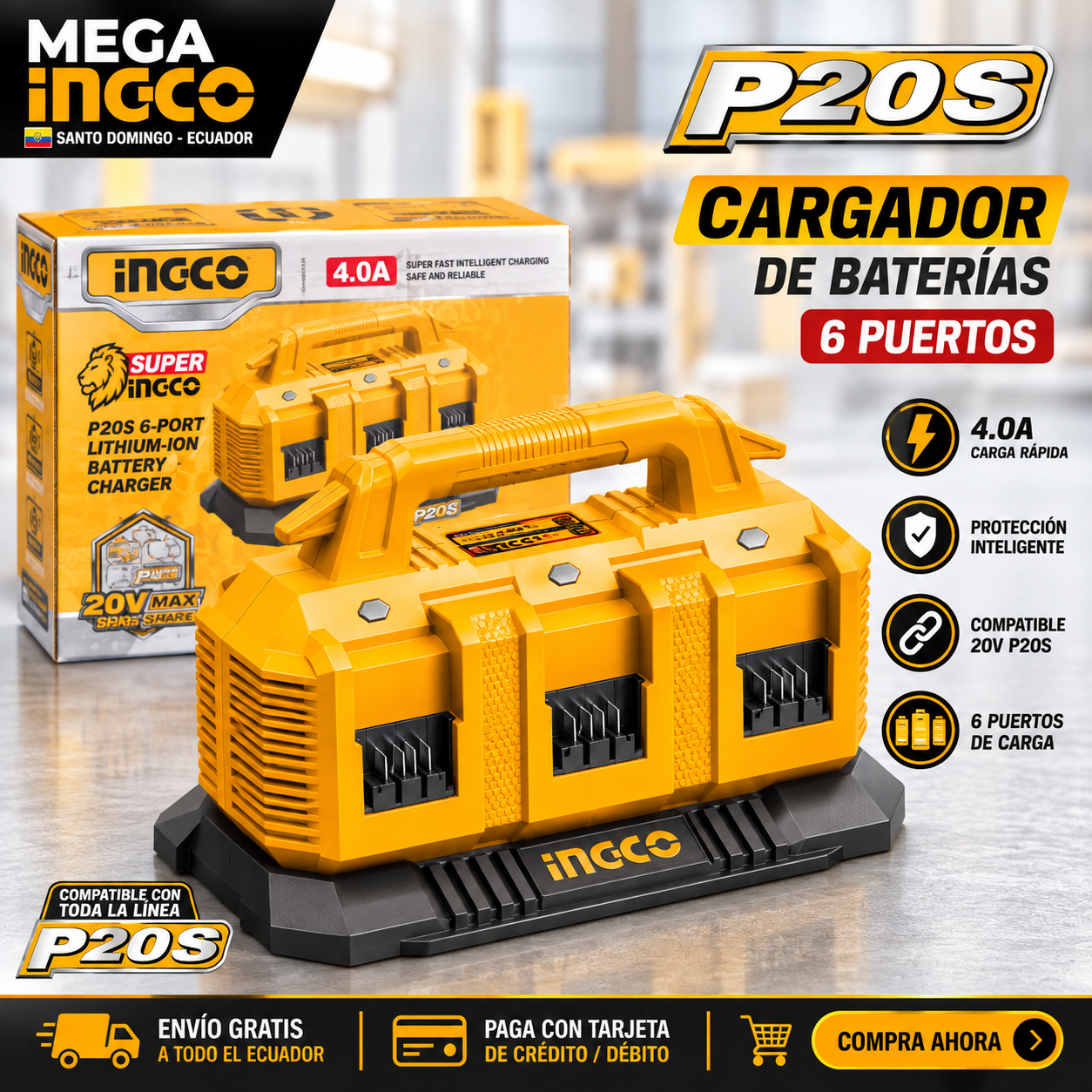 Cargador de Baterías INGCO P20S 20V 6 Puertos 4A – UFCLI2064