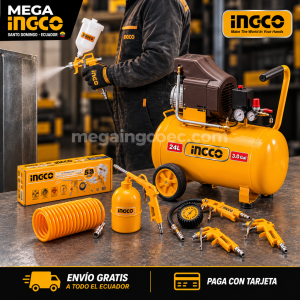 Compresor 2HP INGCO 24L + accesorios