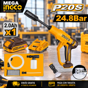 Hidrolavadora Inalámbrica INGCO 20V 24.8 Bar + Batería 2Ah – UCPWLI20362
