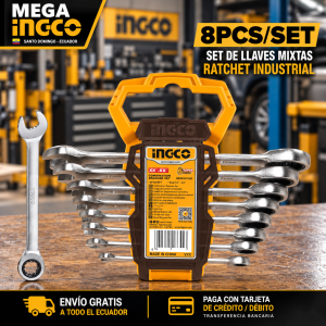 Set de Llaves Mixtas Ratchet INGCO Industrial 8 Piezas – HKSPAR1082