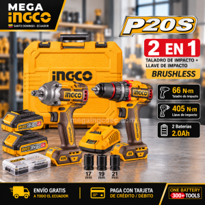 Kit INGCO 20V Taladro de Impacto 66Nm + Llave de Impacto 405Nm – UCKLI20286