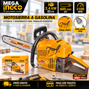 Motosierra a Gasolina INGCO 62cc 24″ 2.4kW – GCS5602411