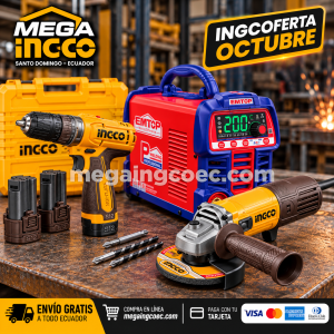 Combo Soldadora EMTOP 200A + Taladro INGCO 12V + Amoladora INGCO 750W